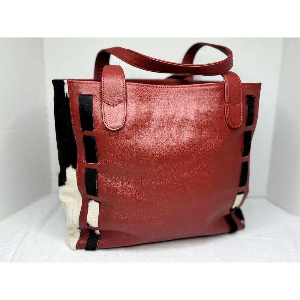 Alexis David Red Cowhide Leather Tote Shoulder Bag Hair-On Hide Boho Western